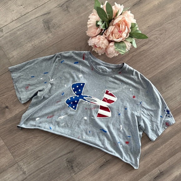 USA Under Armour Light Grey Upcycle Cropped Top - Picture 1 of 2